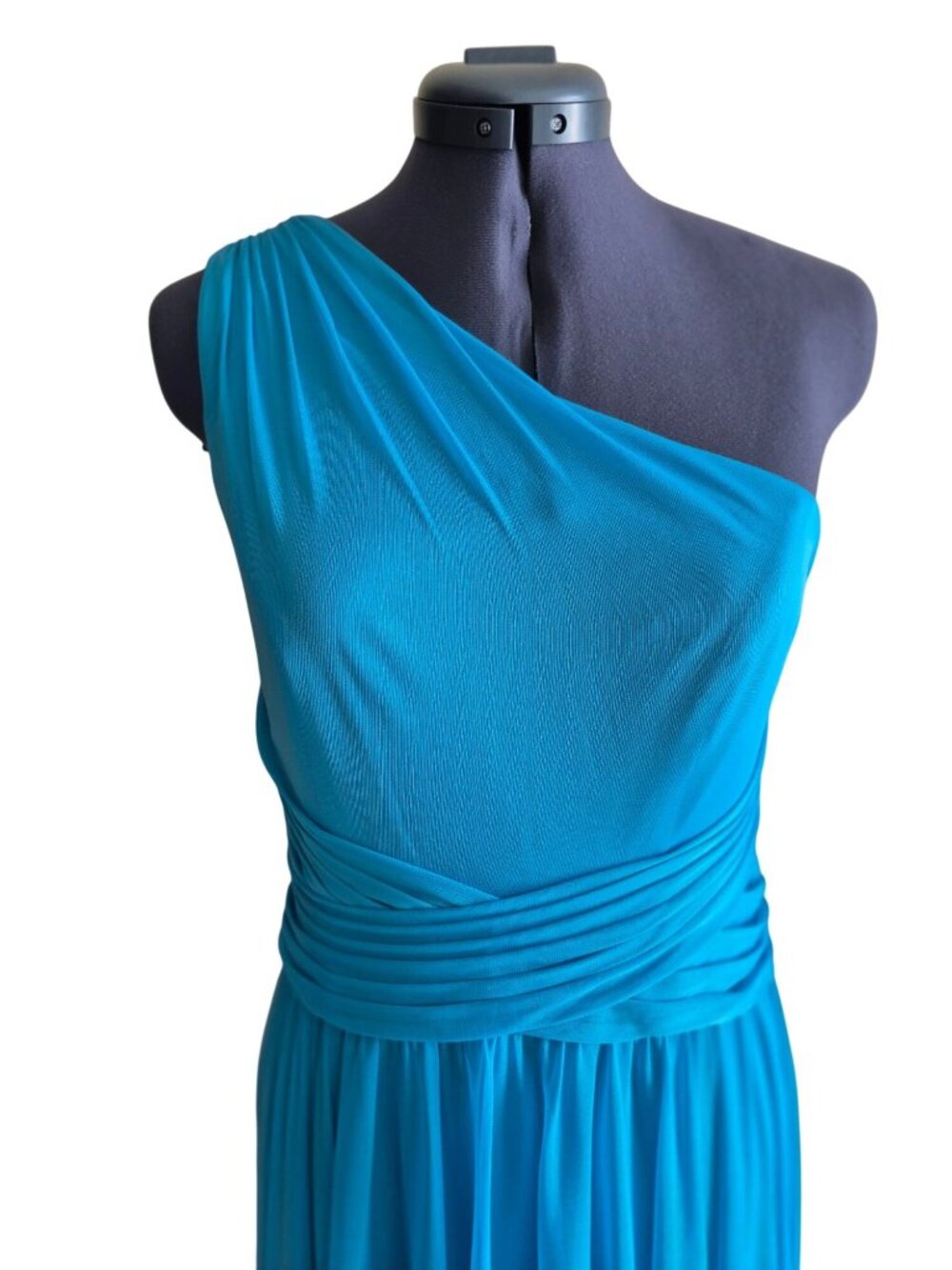 David's Bridal One Shoulder Malibu Blue Maxi Dress Size M - Picture 2 of 9